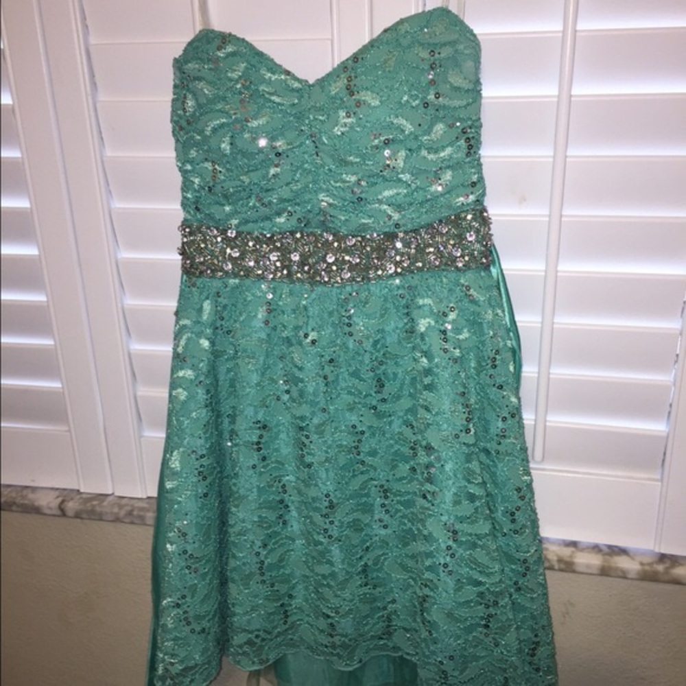 Turquoise Strapless Formal Dress